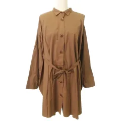 ユニクロ UNIQLO タグ付き ｘ +J シャツ ワンピース ロング ベルト付き 無地 薄手 Mサイズ 茶 ブラウン