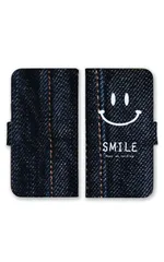 OPPO Reno 13A ケース 手帳型 オッポリノ 13A スマホケース 携帯ケース デニム ジーンズ スマイル ニコちゃん ステッチ オシャレ 可愛い  カラー09