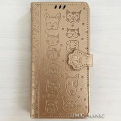 iPhone 13 / 14 ケース スマホ 手帳型 ゴールド 金 金色 GOLD 猫 CAT 猫ちゃん 犬 ワンちゃん DOG