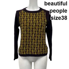 ◆ ビューティフルピープル beautiful people 長袖ニット セーター パイナップル柄 ボルドー 黄色 毛100％ 38 M 9号 レディース S5V683のサムネイル