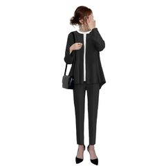 ママスーツ セットアップ ママ レディース ジャケット レディース レディース スーツ ゆったり スーツ お洒落 パンツスーツ シフォン スーツ パンツドレス 体型カバー シンプル 卒業式 フォーマル 通勤 普段着 [Formemory] 通年3色 3サイズ