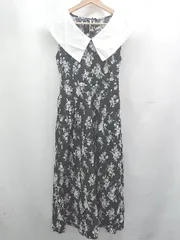 ◇ ⊂ GRL グレイル 花柄 ロング丈 ノースリーブ ワンピース サイズF ブラック ホワイト レディース E  【1503040001369】