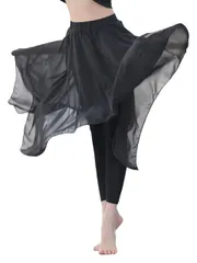 [ブブ オーハナ] スカート 付き レギンス スカッツ スパッツ レギパン ダンス 衣装 レディース 女性 用 春 夏 秋 冬 物 服 オール シーズン シフォン フリル 無地 社交 ベリー フラ メンコ 群舞 ドレス ラテン サルサ  [ブラック] [XL]