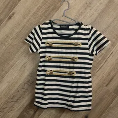 M1-01125【Kids】SISTER Jenni(シスタージェニー) 半袖 Tシャツ 女の子 (120) / 黒×白 ボーダー柄 全体的に毛羽立ち有 表、中央シミ有 表、左袖口付近シミ有 G