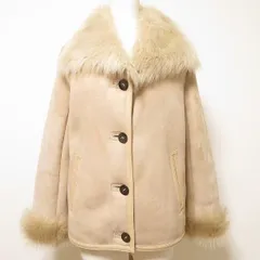 #wnc バーバリー BURBERRY 毛皮ジャケット コート ベージュ ムートン 羊革 レザー ロゴボタン 日本製 レディース [895420]