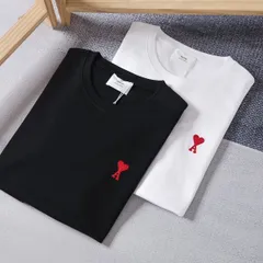 【新品・未使用】ami paris アミパリ レッドハート刺繍入り ユニセックス半袖Tシャツ ブラック＆ホワイト 男女兼用のサムネイル