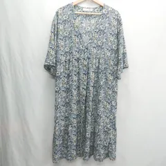 ◇ ⊂ ◎ Φ AS KNOW AS PINKY 総柄 七分袖 ひざ丈 ワンピース サイズ表記なし ネイビー グレー イエロー レディース E  【1502030013160】