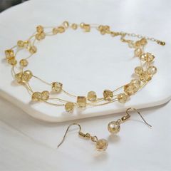 シャンパンゴールド ネックレス＆ピアス ビーズワイヤーセット