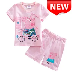 ✨新品✨ペッパピッグ パジャマ 上下セット 子供服 女の子 半袖 Tシャツ ショートパンツ キッズ 部屋着 100 110 120 130 自転車柄 ピンク かわいい キャラクター 綿100% コットン キッズパジャマ 半袖パシャマ 贈り物 プレゼント