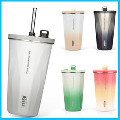 【特価商品】ホームオフィス アウトドア 真空断熱 多色 広口 保温 保冷 ステンレス ふた付き ストロー付き 600ml 大容量 タンブラー 女の子 TYESO 男の子