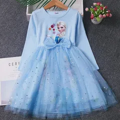 女の子の アナと雪の女王 エルサ 子供服 長袖 ワンピース ドレス ピンク ブルー２色 100cm-140cm 誕生日パーティー カジュアルファッション プリンセスファッション キューティー 春 秋 冬