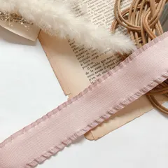 【1y/90cm】 38mm フリルエッジリボン (くすみピンク) R3-2