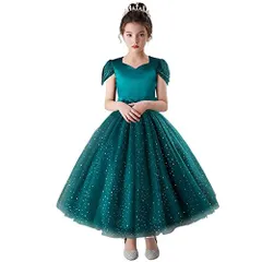 170_3/グリーン [VIISEN] 子供 ピアノ 発表会 ドレス 子ども ドレス 女の子 キッズ ロングドレス ジュニア ワンピース 上品 フォーマル ドレス リボン付き 舞台 演奏会 結婚式 誕生日 パーディー 120-170CM (3/グリーン, 17