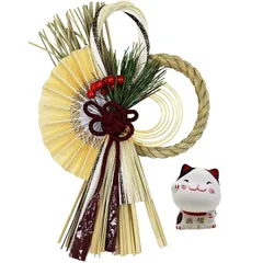 【新品】 大阪長生堂 正月飾り 玄関 しめ縄 注連縄 モダン おしゃれ リース しめ飾り フック付き 縦約22cm 望 おみくじ招き猫付き 1