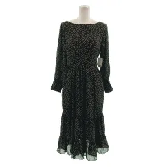 ナノユニバース nano universe ワンピース ボートネック 長袖 フレア ロング丈 ドット ブラック 黒 ベージュ 36