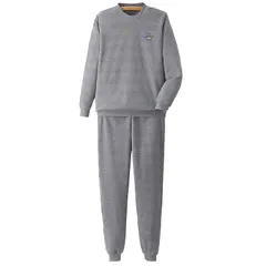 [リトルアイランド] 裏起毛 スウェット L 刺繍 メンズ 上下 パジャマ 寝巻 ルーム ウエア 部屋 裾リブ ゆったり セットアップ ニット 暖か L/グレー 1