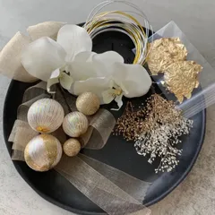 胡蝶蘭　卒業式髪飾り　成人式髪飾り　振袖　袴　和玉　水引　ゴールド　結婚式　和紐　金箔