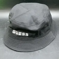 GUESS ゲス バケットハット キャップ 帽子 ブラックメンズレディース ワンサイズFREE 美品 コットン100％たためる帽子