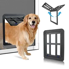 ブラック PETLESO網戸用大型犬ペットドア、大型犬用ペットドア、取り付け簡単なペットドア、ブラック、Lサイズ 28cm*33cm