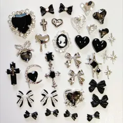 No.313　地雷系　ゴシック　黒　シルバー　ネイルパーツ　まとめ売り