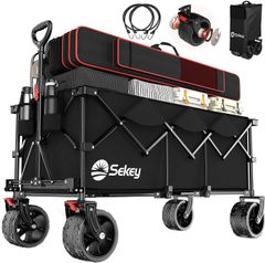 Sekey キャリーワゴン 特大容量300L 高耐荷重200kg 【荷室の長さ113cm】長物対応 【幅10cmのブレーキ付き極太ノーパンクタイヤ】【ベアリング内蔵】 深型 【収納サイズが類似品で最小級】 ワンタッチ収束型 自立収納 アウトドアワゴン