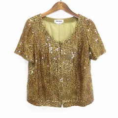 #s サンメグ Sun megu ブルゾン 半袖 9号 ヒョウ柄 豹柄 スパンコール ジップアップ カーディガン イタリア製生地 949743 k01