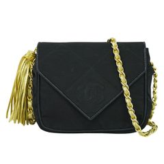 本物 シャネル CHANEL ココマーク タッセル チェーン ショルダーバッグ サテン ブラック Coco Mark バッグ 中古 【フォロー割】