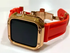 ローズレッド＠カスタム セット アップルウォッチバンド ラバーベルト Apple Watch カバー ケース メンズ レディース 38mm 40mm 41mm 42mm 44mm 45mm46mm49mm ウルトラ　ultra