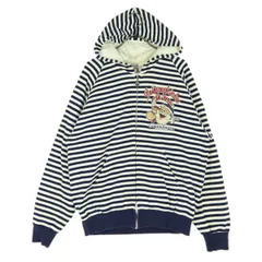 CAPTAIN SANTA キャプテンサンタ ボーダー柄 バックプリント 長袖 ジップパーカー M ネイビー メンズ 古着