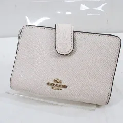 コーチ COACH 2つ折り財布 ゴールド金具 ロゴ ホワイト 白  レザー調