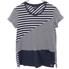 アルマーニエクスチェンジ ボーダー切替えデザイン 半袖 Tシャツ S ネイビー系 ARMANI EXCHANGE ロゴプレート レディース 【中古】  【230627】 メール便可