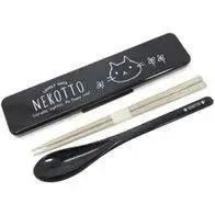 【NEKOTTO】猫柄音の鳴らない箸箱（箸+スプーン）コンビセット黒