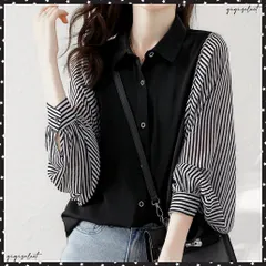 シャツブラウス 長袖 レディース 春夏秋ゆったり ストライプ柄 ブラウス 袖切り替え オフィスカジュアル トップス 大人女性 おしゃれ ブラウス着やせ 通勤大人韓国ファッション ブラウス体型カバー オフィス ブラウス
