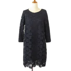 オペークドットクリップ OPAQUE.CLIP ワンピース 総レース スカラップ 七分袖 38 紺 ネイビー