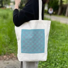 刺し子トートバッグM  つづき山形　縦長トート　サブバッグ　キャンバストート　通勤通学　刺繍