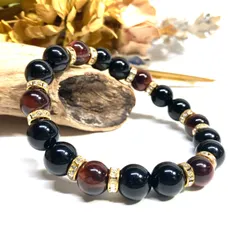 モリオン&レッドタイガーアイ パワーストーン ブレスレット 天然石ブレス (ゴールド) 10mm メンズ・レディース 厄除け 金運 お守り   [c]