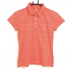 ★値下げ★【美品】ナイキゴルフ 半袖ポロシャツ サーモンオレンジ系 ボーダー織生地 一部チェック DRI-FIT レディース M ゴルフウェア NIKE