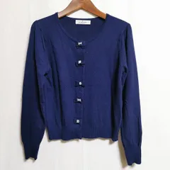 #wnc ギャラリービスコンティ GALLERY VISCONTI カーディガン 長袖 ニット パール リボンモチーフ 2 紺 レディース [881356]
