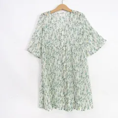 アーヴェーヴェー ワンピース 半袖 花柄 ブランド トップス 白 キッズ 女の子用 110サイズ ホワイト×グリーン a.v.v 【中古】