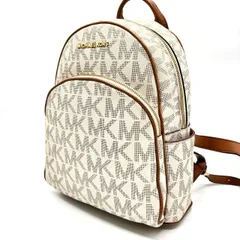 ✨良品✨ MICHEAL KORS マイケルコース リュックサック バックパック 総柄 ゴールド金具 A4収納 大容量 肩掛け PVCレザー レディース ホワイト 白色