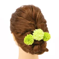 髪飾り 成人式 振袖 前撮り 袴 花 浴衣 夏祭り 花火大会 豪華3点セット 黄緑 緑 おしゃれ かわいい かんざし ヘッドドレス 卒 No.9-4456