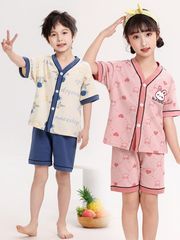 親子 半袖パジャマ 女の子 男の子 2点セット 家族 おそろい ジュニア 家族でリンク パジャマ キッズ 半袖  前開き パジャマ ボタン 120-180cm パジャマ キッズ  ルームウェア 上下セット かわいい 寝巻き 寝