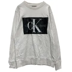 Calvin Klein Jeans プリントスウェット トレーナー S ホワイト カルバンクラインジーンズ プルオーバー 古着卸 アメリカ仕入 a612-5631