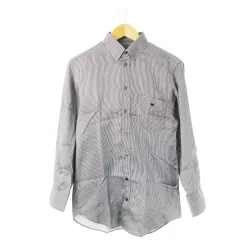 エンポリオアルマーニ EMPORIO ARMANI ワイシャツ Yシャツ レギュラー 長袖 コットン ロゴ 刺繍 ストライプ 39 紺 ネイビー /CK5 ■GY19のサムネイル