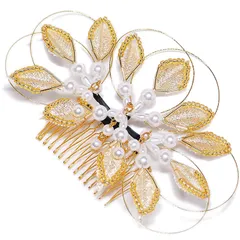 髪飾り コーム かんざし 簪 振袖 成人式 ヘッドドレス キラキラ 揺れる 髪留め パール 金 日本製 ウエディング 着物 和装 洋装 袴 黒留 訪問着 結婚式 パーティ フォーマル 金 17440 t827　Si