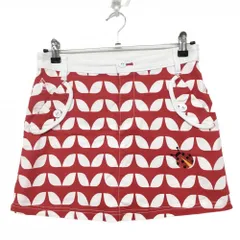 【美品】ルコックゴルフ スカート レッド×白 総柄 ロゴてんとう虫 内側インナーパンツ レディース 9 ゴルフウェア le coq sportif