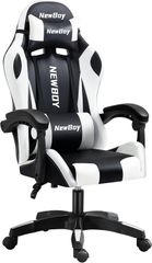 NewBoy ゲーミングチェア gaming chair オフィスチェア オットマン オフィス ゲーム用 リクライニング デスク/パソコンチェア 疲れない 椅子 テレワーク (黒と白)