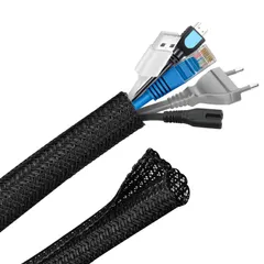 数量限定 Hocerlu ケーブル収納スリーブ 長さ約3M 直径13mm 編組ケーブルカバー、家庭用/オフィス用コードオーガナイザー、ケーブルプロテクター動物の噛み込み防止（黒）のサムネイル