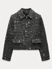 ZARA シルバー スパンコールジャケット L ZARA - ZARA スパンコールジャケット Lの通販 by lilyy's shop