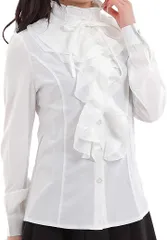 PJ S ブラウス フリルブラウス 立ち襟 レディース フォーマル 長袖(ホワイト,  XL)